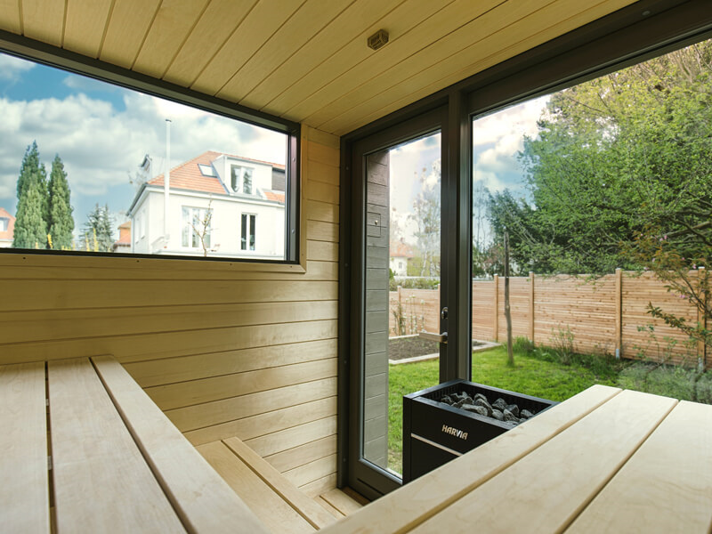 Square Outdoor Wood-Burning Mobile Sauna Container House Door and glass