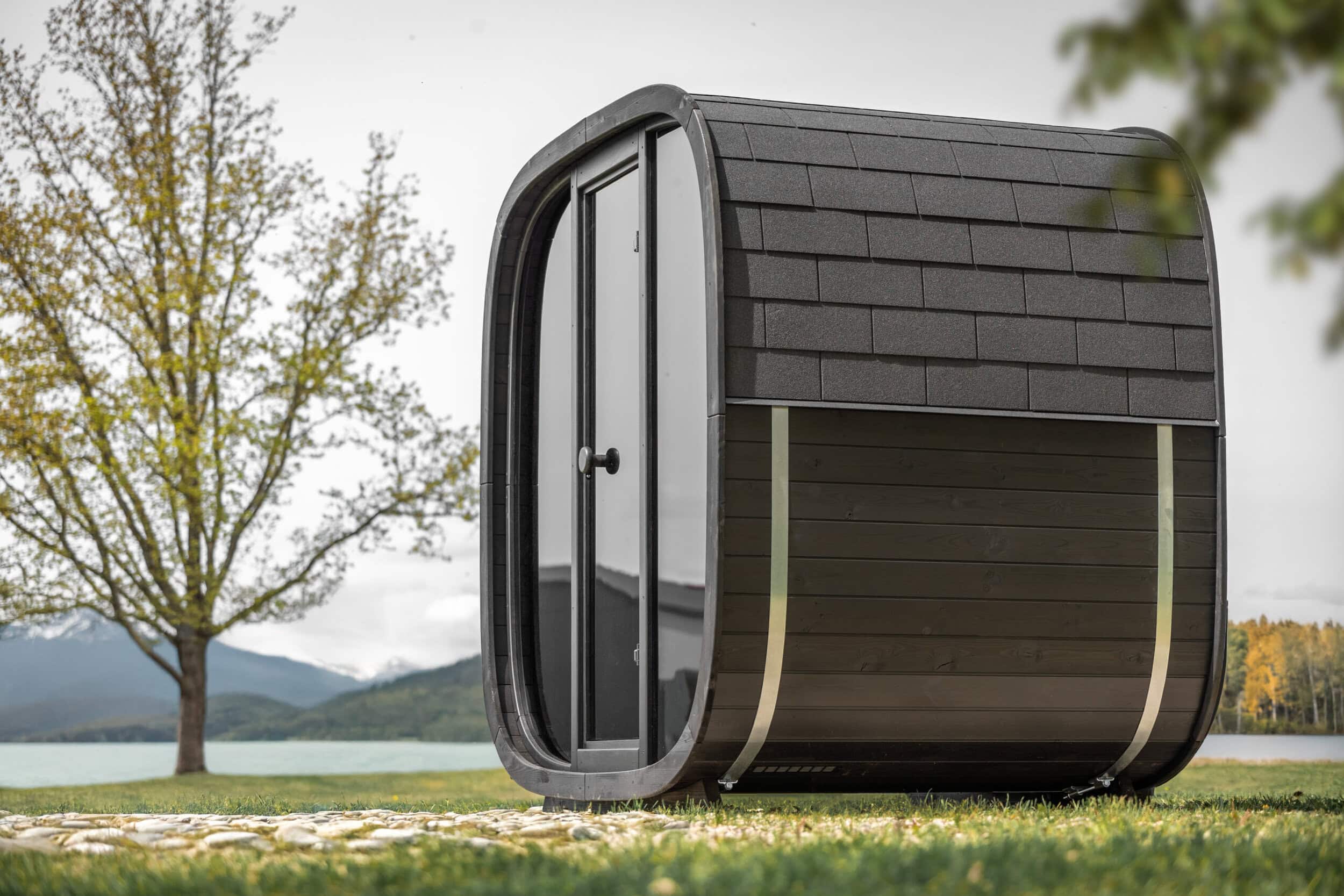 Outdoor Cedar Sauna Room with Panoramic Windows and Porch Buyer reference