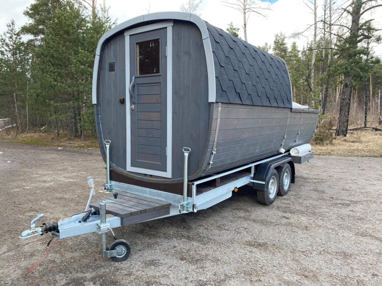 Towable Outdoor Sauna Cabin with Trailer Solid Wood Steam Sauna Room Door and glass