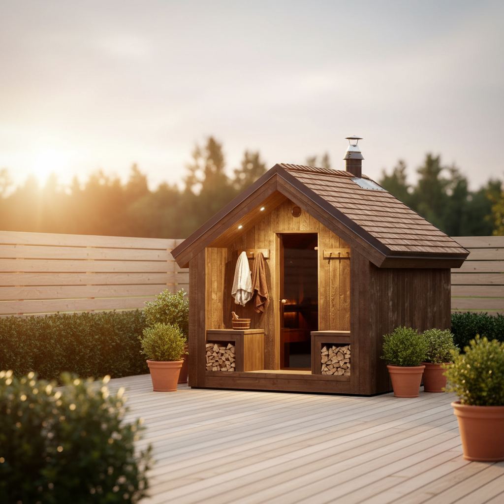 Traditional Forest Sauna House 2-4 Person Solid Wood Sauna with Firewood Storage Interior detail