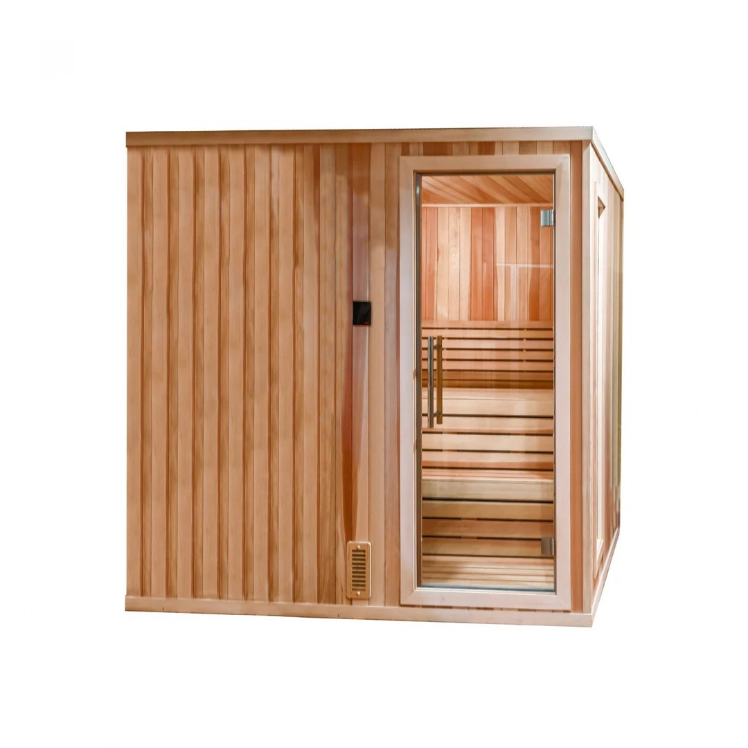 Traditional Indoor Sauna Cabin with Glass Door Interior detail