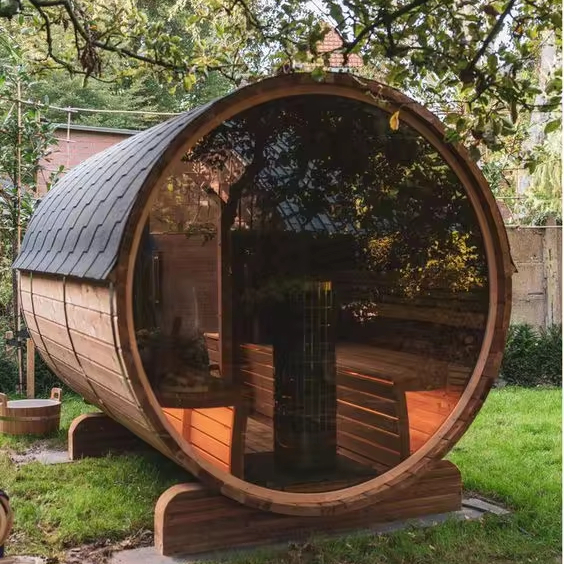 Red Cedar Outdoor Barrel Sauna CSA-116 Exterior angle
