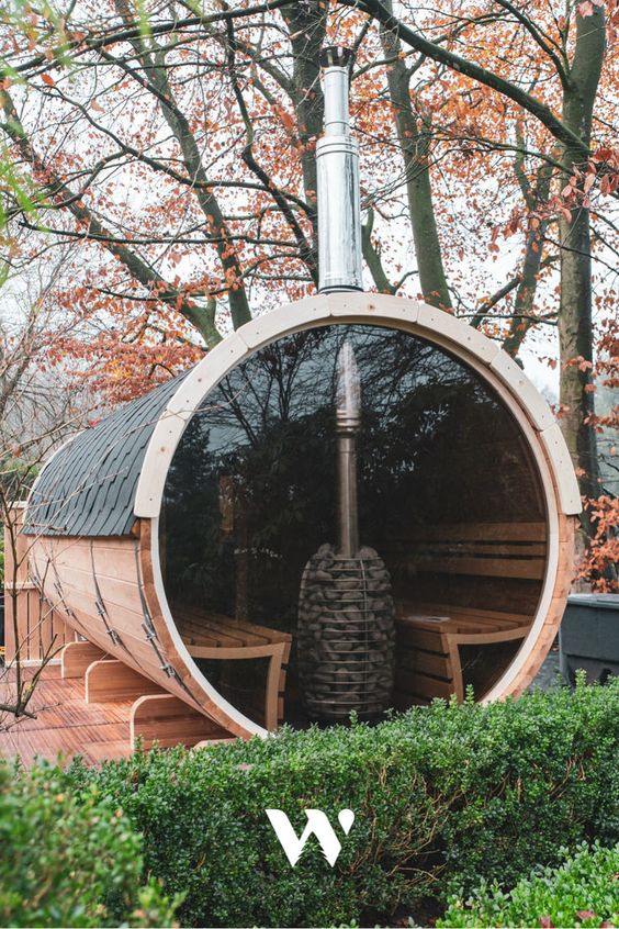Red Cedar Outdoor Barrel Sauna CSA-116 Side profile