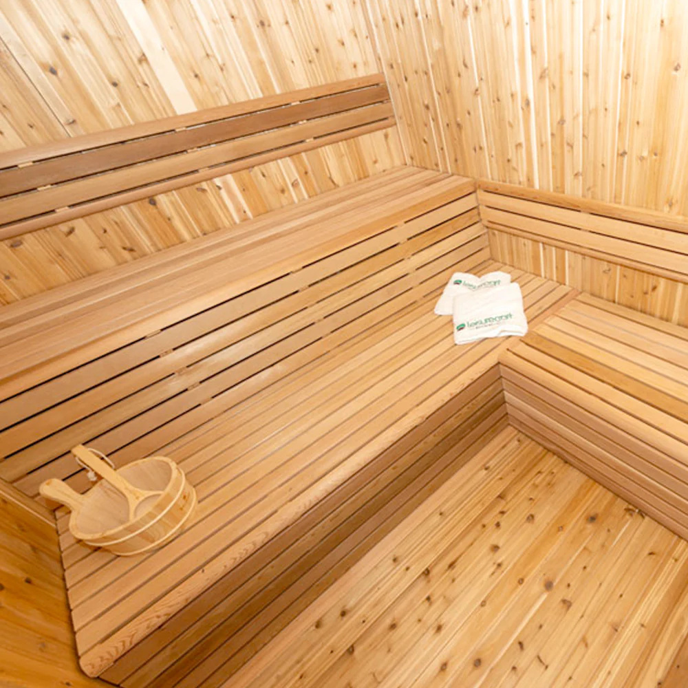 Black Exterior Cube Sauna with Panoramic Front Window and Corner Bench CSA-468 product view 3