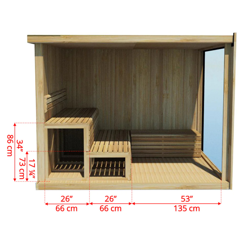 Black Exterior Cube Sauna with Panoramic Front Window and Corner Bench CSA-468 product view 4