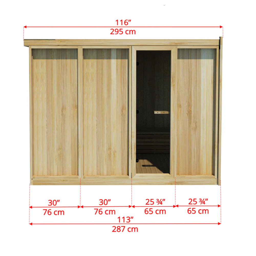 Black Exterior Cube Sauna with Panoramic Front Window and Corner Bench CSA-468 product view 5