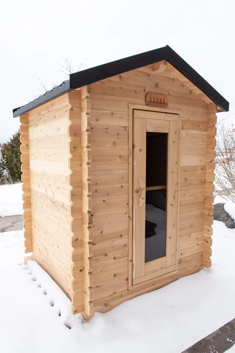 Traditional Wooden Outdoor Sauna Room Hemlock Solid Wood-Burning Heating Type Interior detail