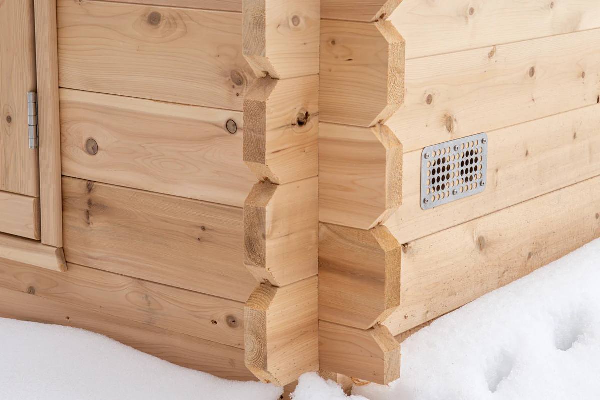 Traditional Wooden Outdoor Sauna Room Hemlock Solid Wood-Burning Heating Type Side profile