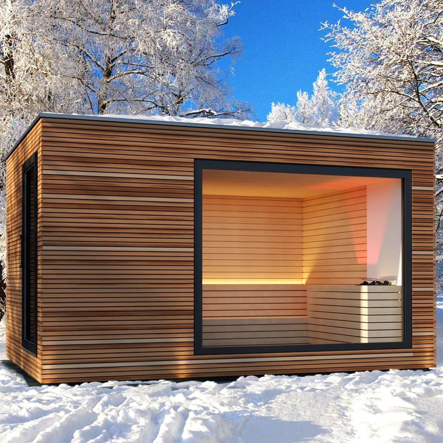 Russian Outdoor Sauna Rooms Sizes Customized Door and glass