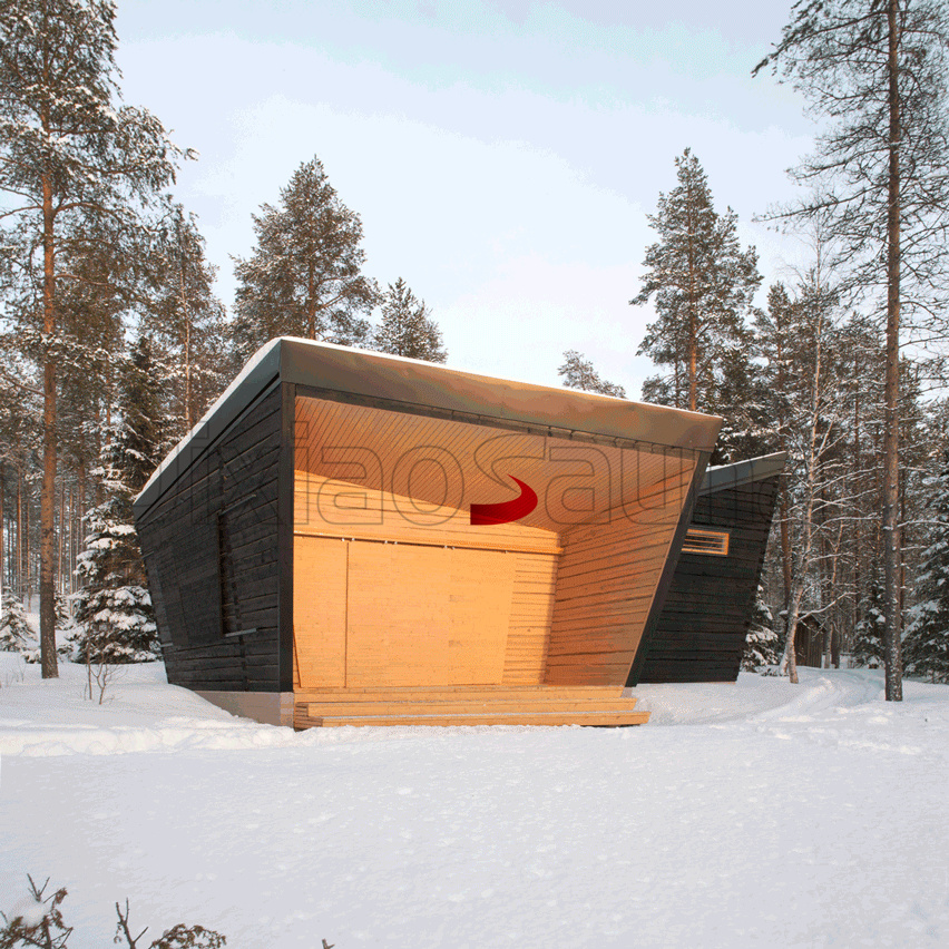 Winter Forest Luxury Smart Wooden Sauna Cabin with Glass Facade and Integrated Heater for Wellness Retreats Interior detail