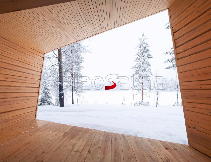 Winter Forest Luxury Smart Wooden Sauna Cabin with Glass Facade and Integrated Heater for Wellness Retreats Door and glass