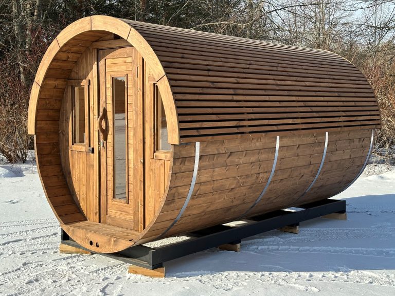 Porthole-End Wood-Stove Barrel Sauna with Shingle Roof CSA-286 product view 3