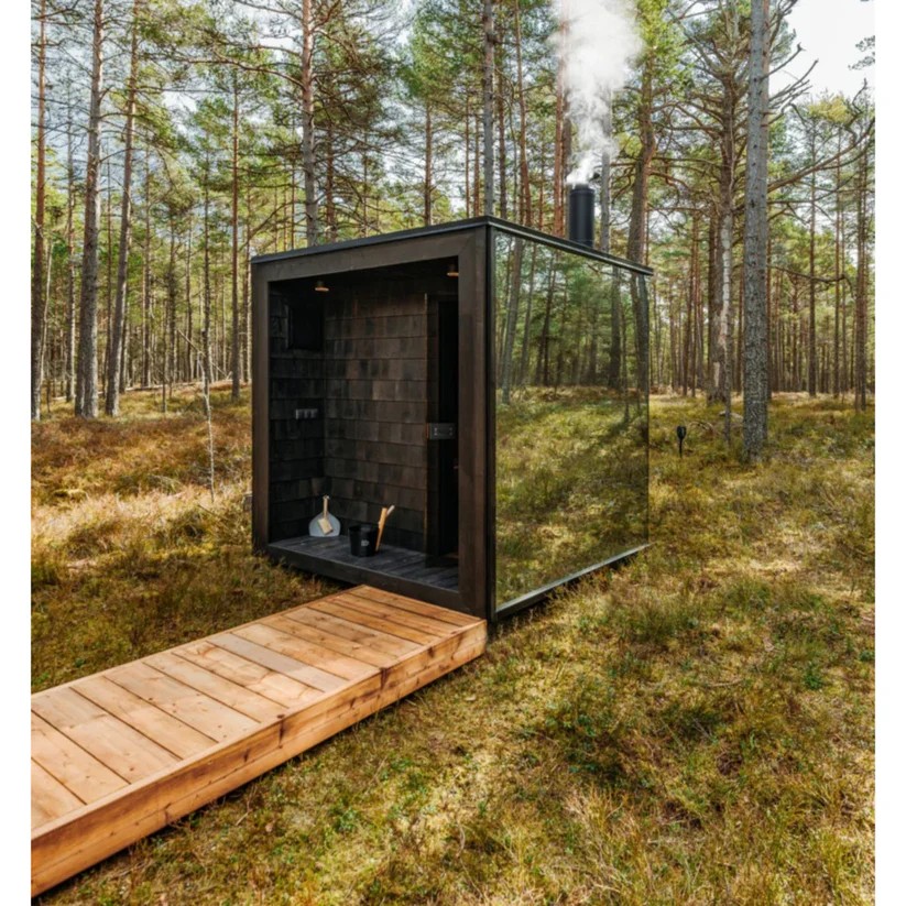 Wood-Fired Outdoor Sauna Room for Rustic Garden Ambiance Exterior angle