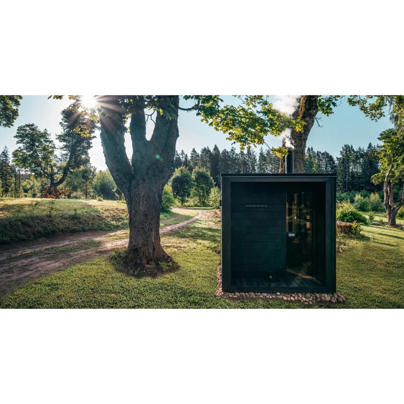 Wood-Fired Outdoor Sauna Room for Rustic Garden Ambiance Side profile