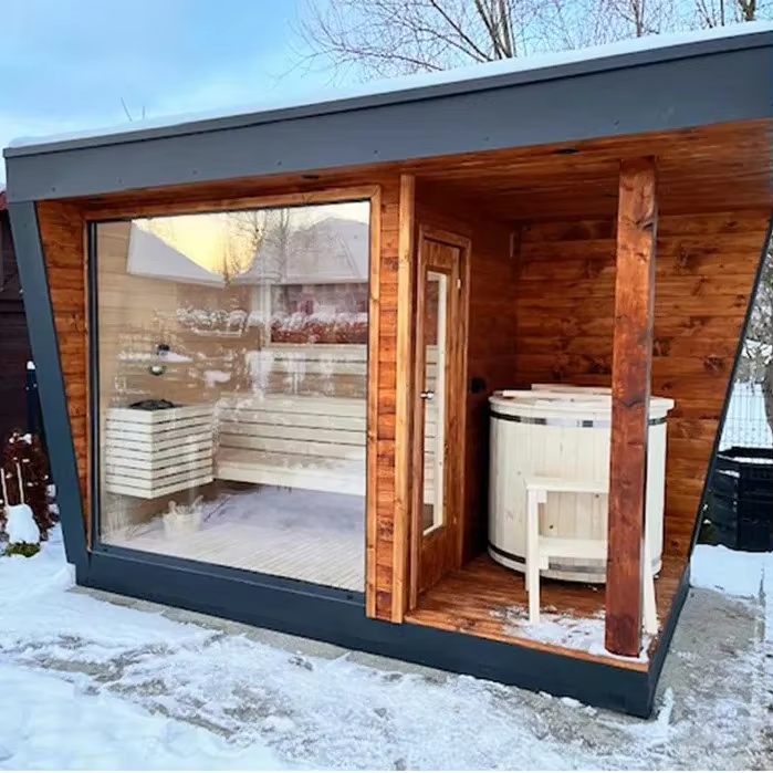 Wooden Outdoor Sauna House with LED Lights and Glass Door Buyer reference
