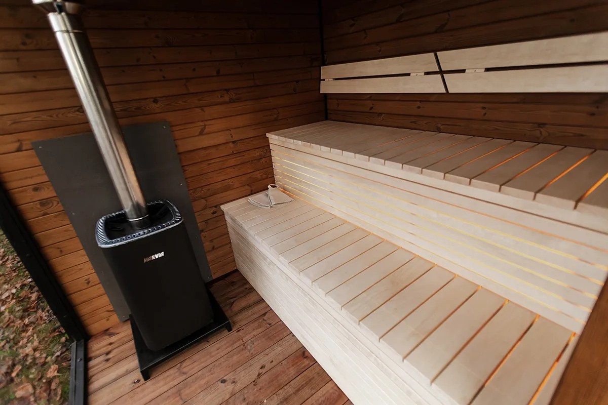 Yard Outdoor Sauna Room Solid Wood Garden Sauna Lodge Interior detail