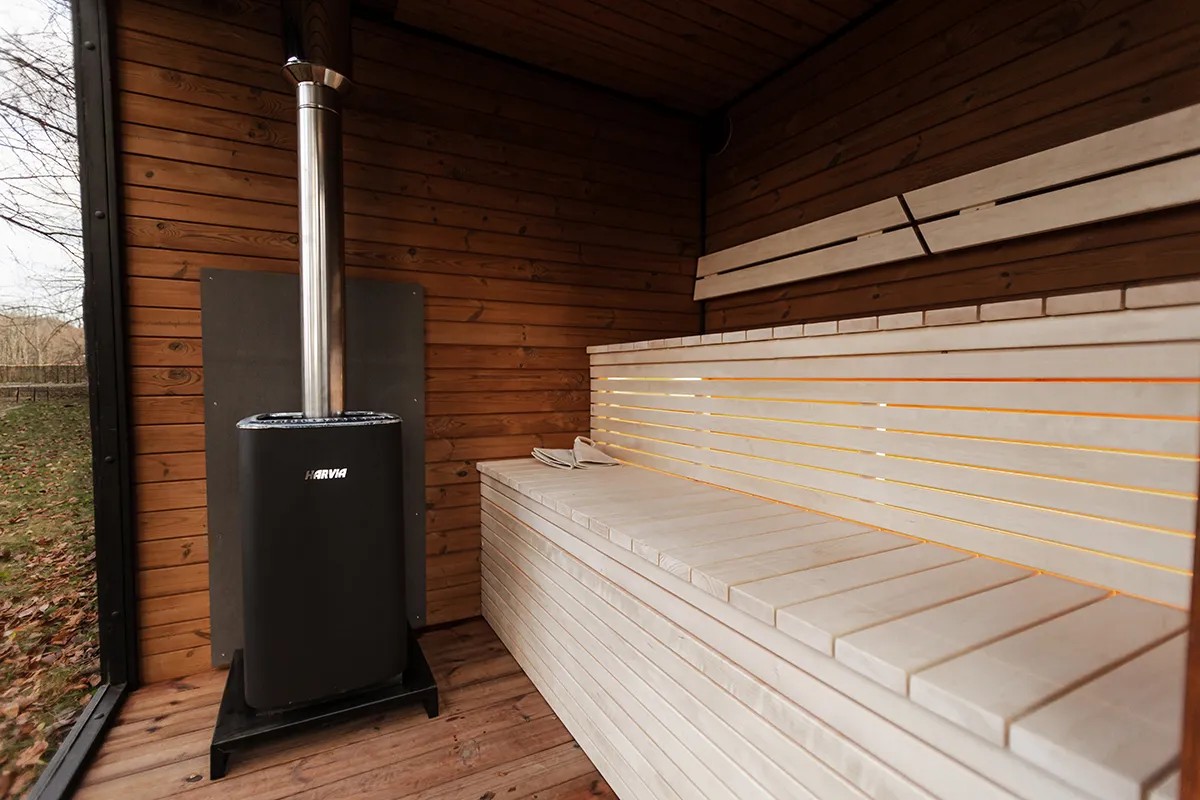 Yard Outdoor Sauna Room Solid Wood Garden Sauna Lodge Door and glass