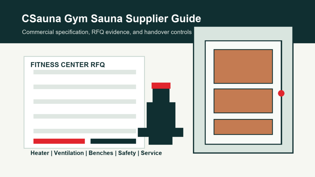 Commercial gym sauna specification guide cover with sauna room and RFQ checklist