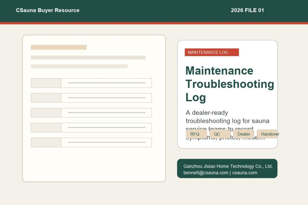 CSauna Maintenance Troubleshooting Log buyer resource cover for sauna sourcing and RFQ planning