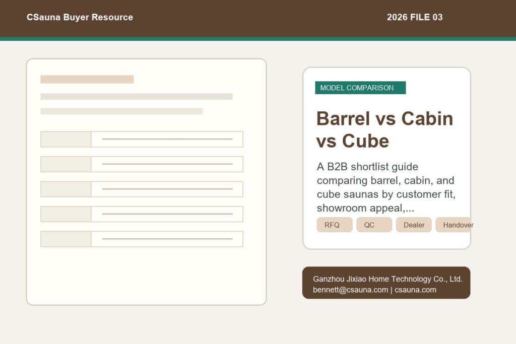 CSauna Barrel vs Cabin vs Cube buyer resource cover for sauna sourcing and RFQ planning