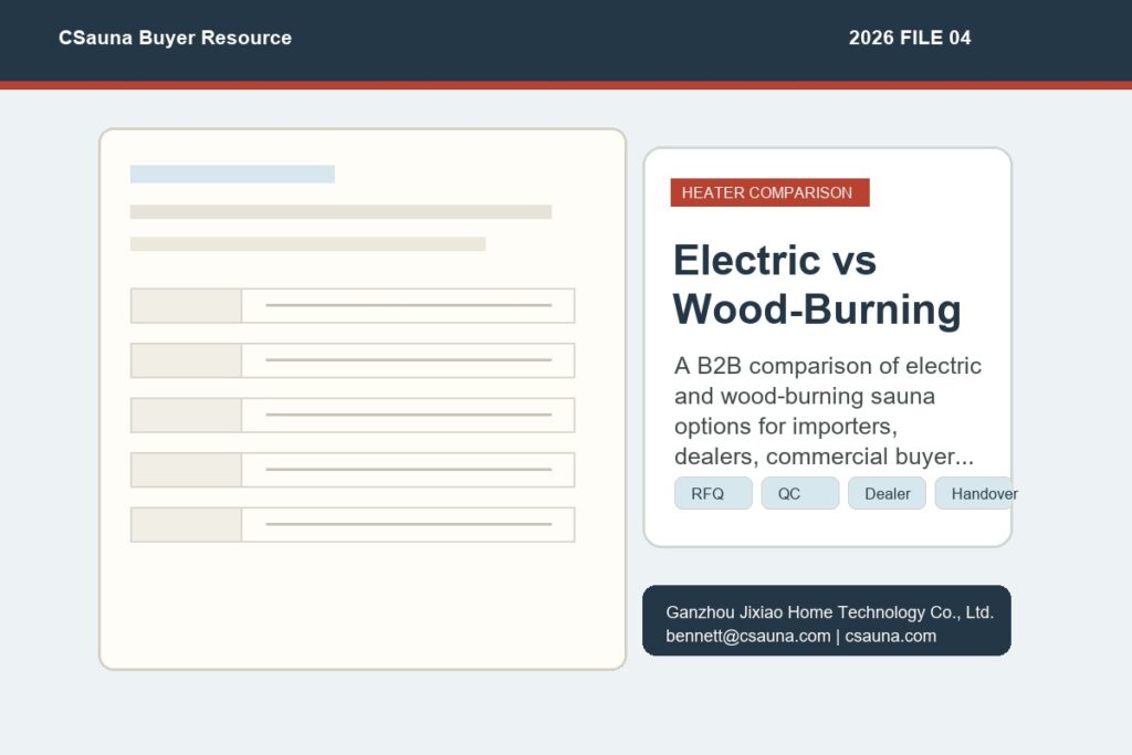 CSauna Electric vs Wood-Burning buyer resource cover for sauna sourcing and RFQ planning