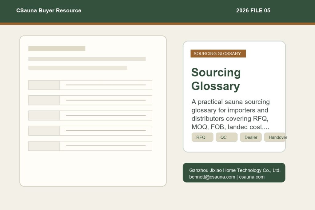 CSauna Sourcing Glossary buyer resource cover for sauna sourcing and RFQ planning