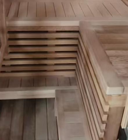 Bench profile and ventilation gap for CSauna sauna materials and accessories options