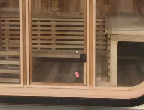 Glass door, frame, and bench position for CSauna sauna materials and accessories options