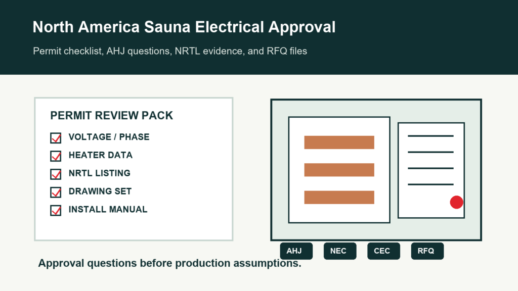 North America sauna electrical approval permit checklist cover with AHJ and RFQ evidence pack