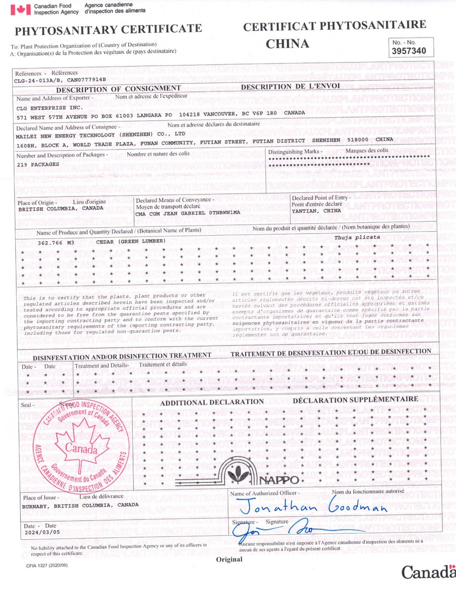Canadian red cedar certificate of origin file preview