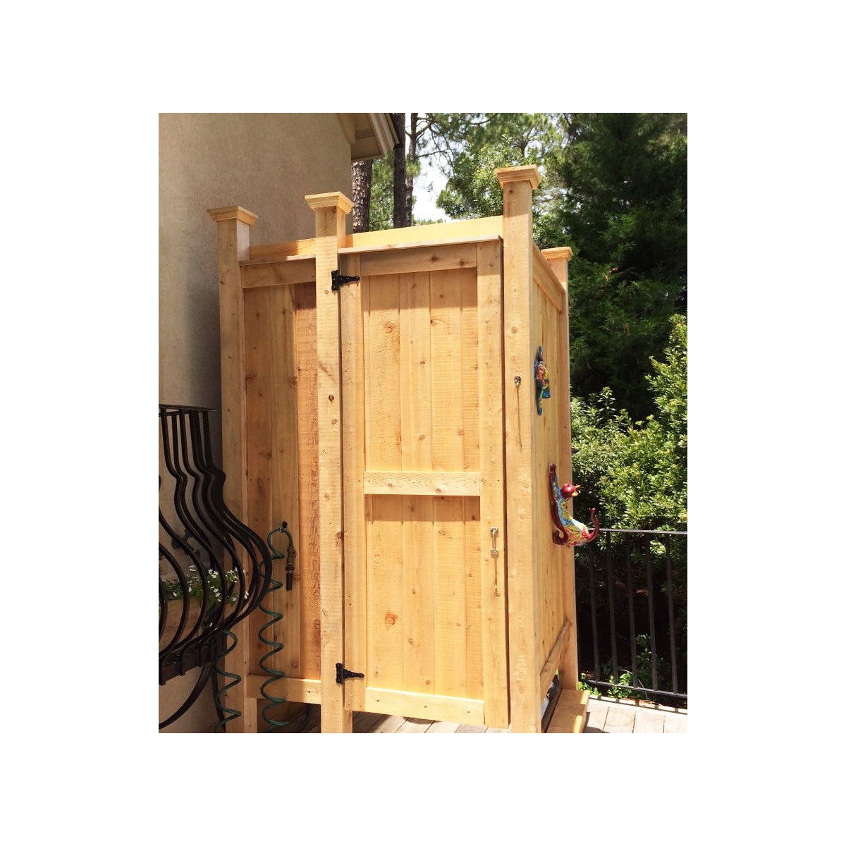 Tall Cedar Outdoor Shower Stall with Hinged Door product image