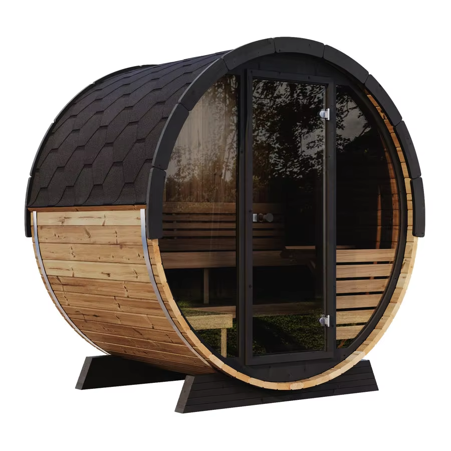 Round Outdoor Barrel Sauna with Full-Glass Front CSA-98 product view 1