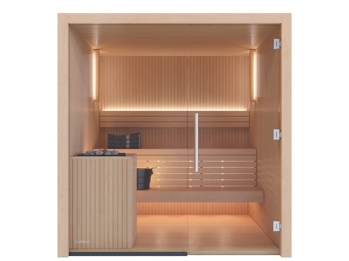 Indoor Sauna Room with Slatted Heater Guard and Bench Lighting CSA-478 product image