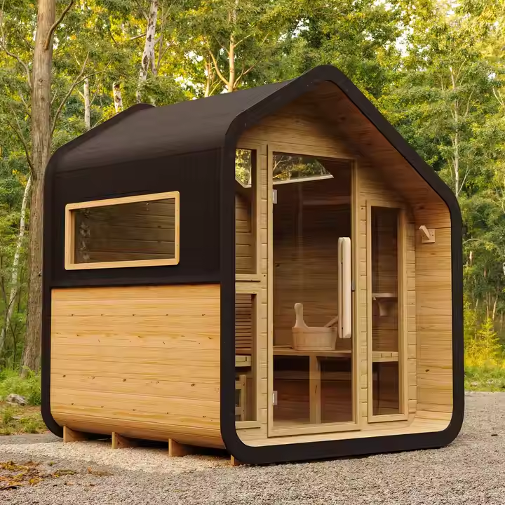 Black-Wrap Gable Sauna Cabin with Skylight and Facing Benches CSA-536 product view 2