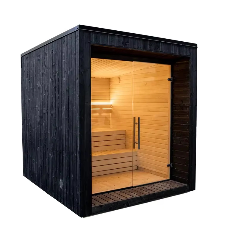3-4 Person Wood Outdoor Glass Door Dark Exterior Sauna Cabin product image
