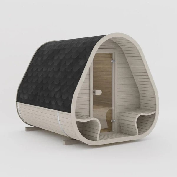 Curved Outdoor Sauna Cabin with Open Porch product image