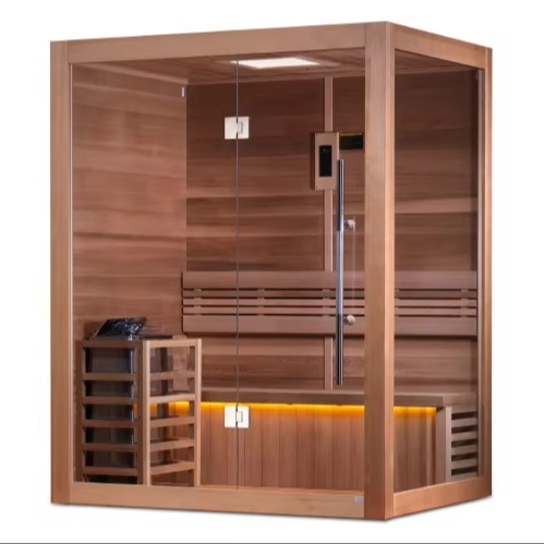 Modern Indoor Infrared Sauna Cabin for 2 Persons Easy Assembly Solid Wood Construction with Digital Control Panel Home Use Exterior angle
