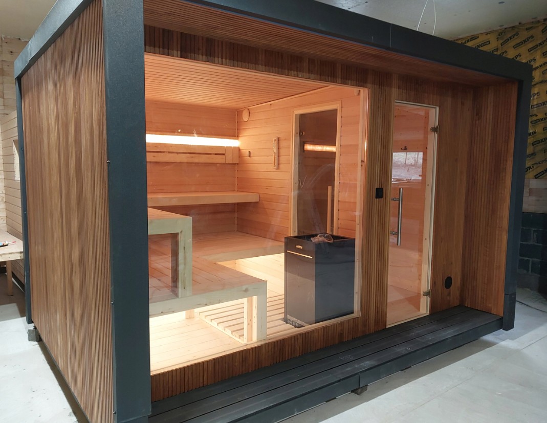 Red Cedar Commercial Sauna Room with Spa Layout product image
