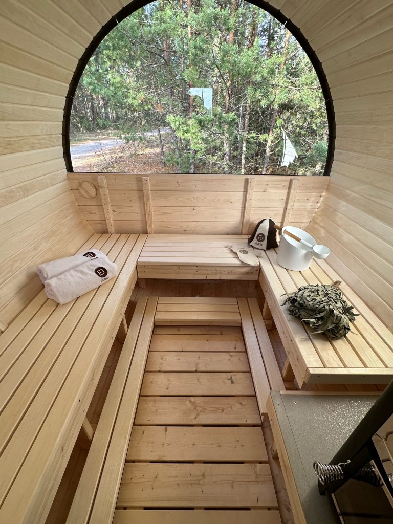 Red Cedar Sauna Cabin with Outdoor Wood Stove and Front Entry product image