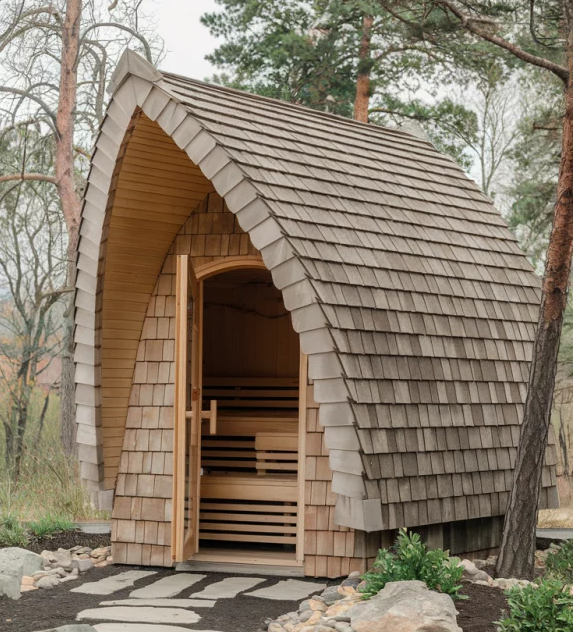 Outdoor Electric Barrel Sauna Room Exterior angle