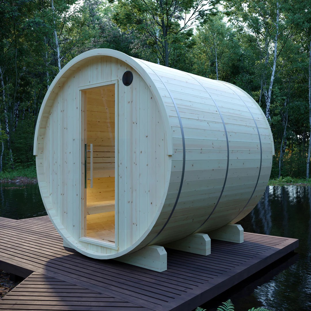 Pine Outdoor Glass Front Barrel Sauna product image