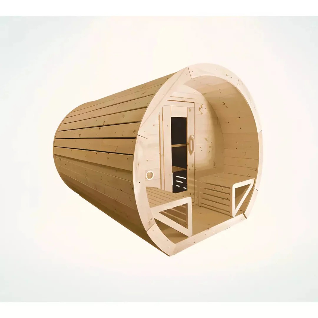 Natural Pine Barrel Sauna with Porch product image
