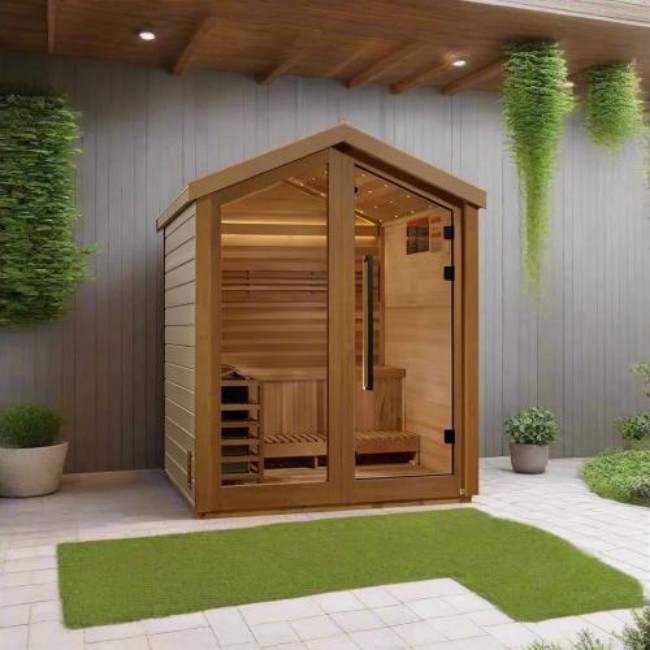 Outdoor Gable-Roof Solid Wood Sauna Cabin with Wide Door product image