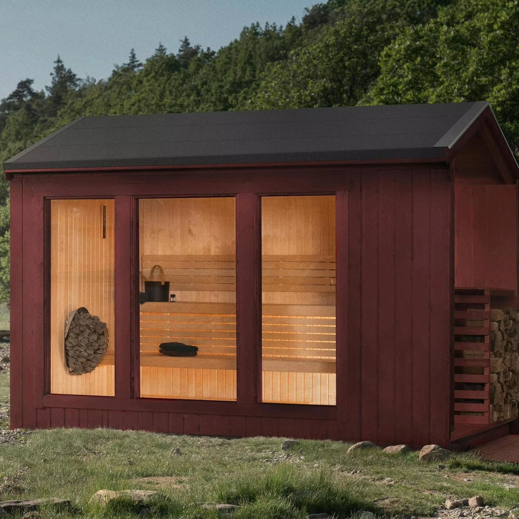 Nordic Red Cabin Sauna with Firewood Storage product image