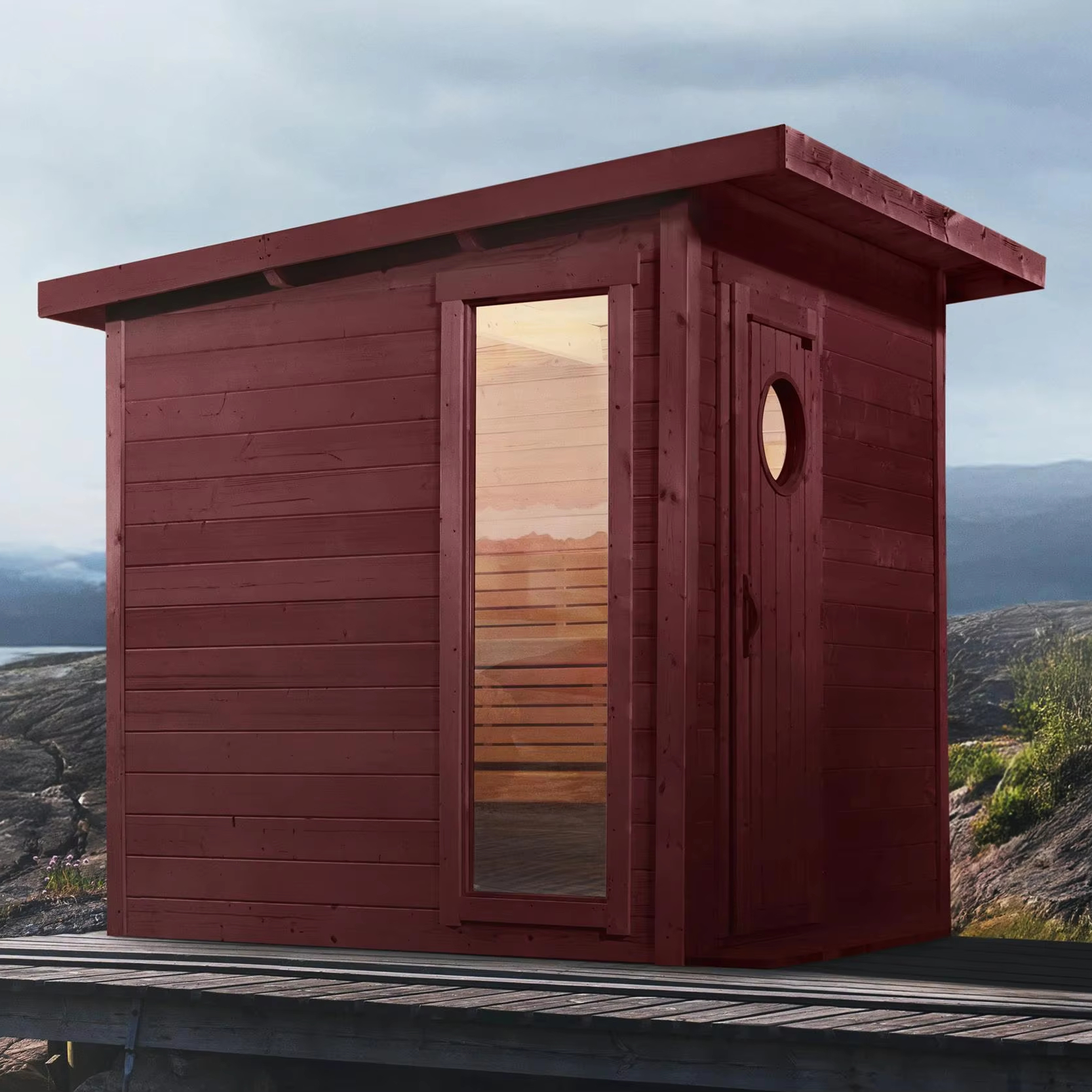 Nordic Red Outdoor Sauna with Large Glass Window product image
