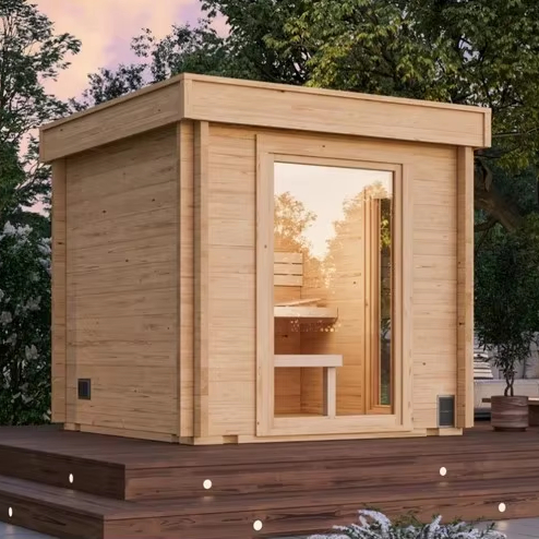 Outdoor Infrared Sauna Room 4 Person Waterproof Wooden Sauna Fast Heating OEM Service Exterior angle