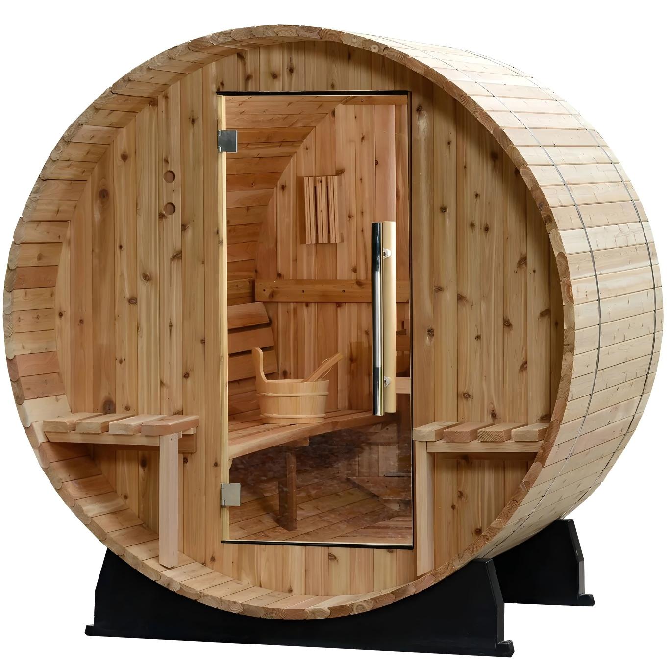 Outdoor Wood-Fired Barrel Sauna Cabin with Full Glass Door product image
