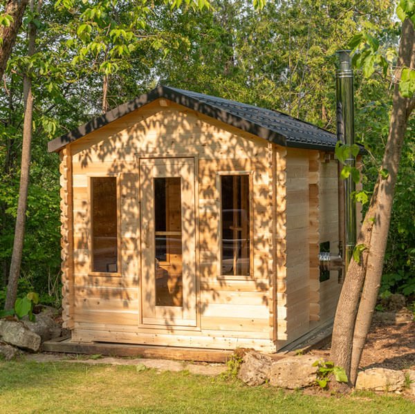 Outdoor Solid Wood Sauna Room Traditional Steam Sauna Cabin with Bench Exterior angle