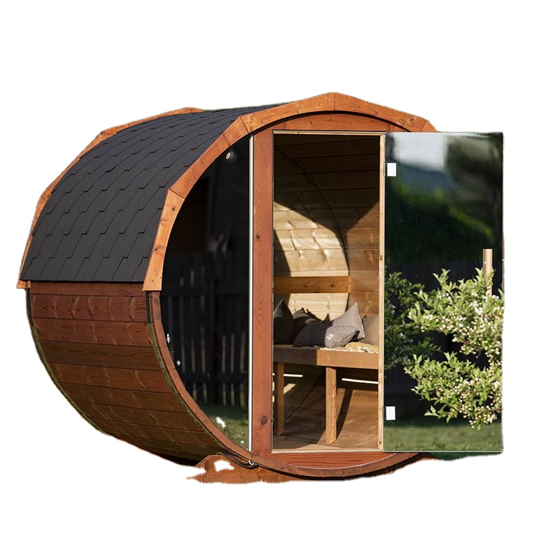 Red Cedar Outdoor Shingle Roof Barrel Sauna product image