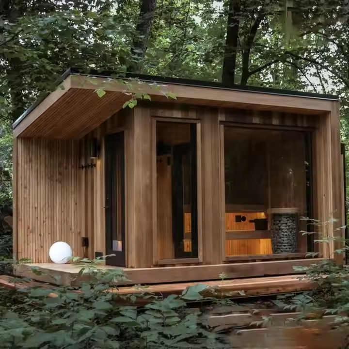4 Person Solid Wood Cube Sauna Cabin with Panoramic Window product image